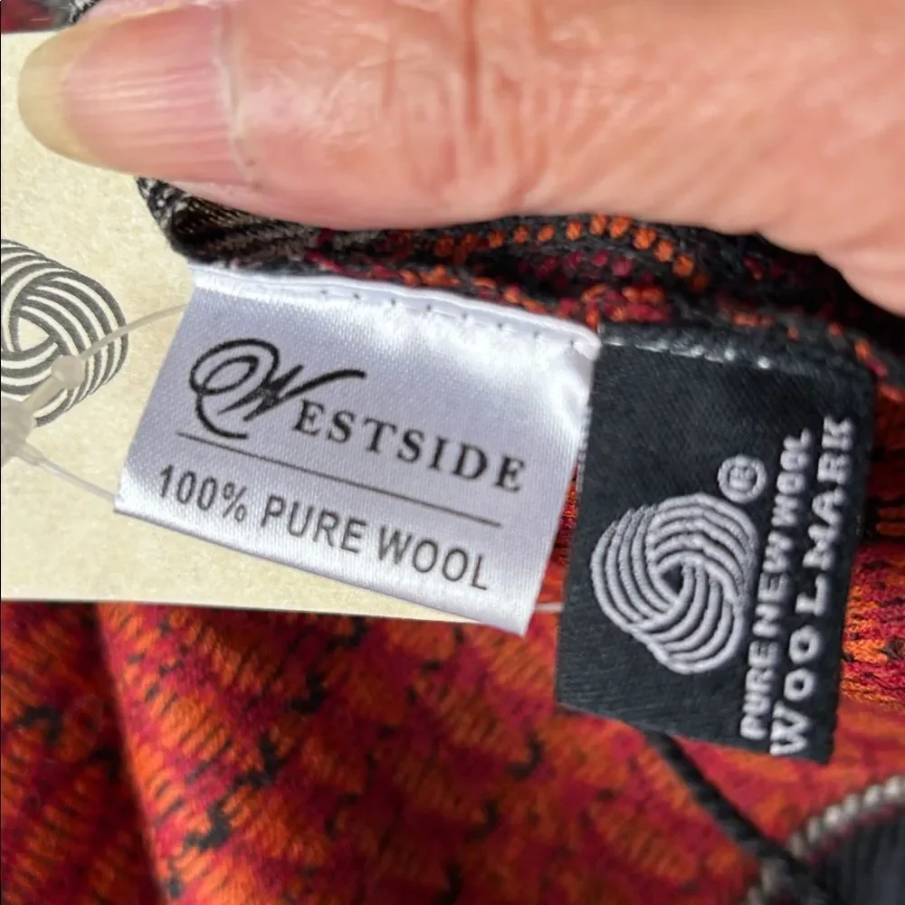 Westside Red and Black 100% Wool Scarf with Fringe NWT